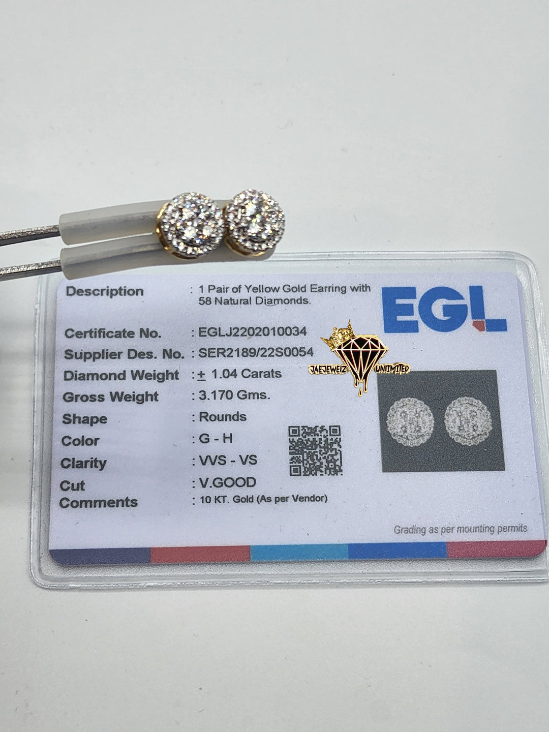 10k Gold (Vs1-VVs2) Super Flowers W/ Halo 1.04 carat (Cert Card)